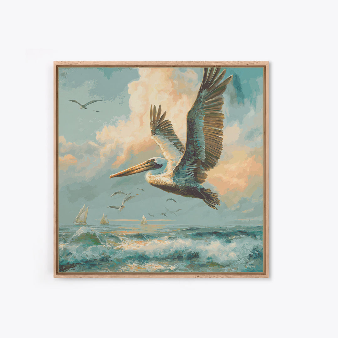 Pelican Diving Toward Fish Near Surface Canvas Print, Marine Life Art, Marine Life, Living Room Decor, Oil Painting, Marine, MLA-1x1-95