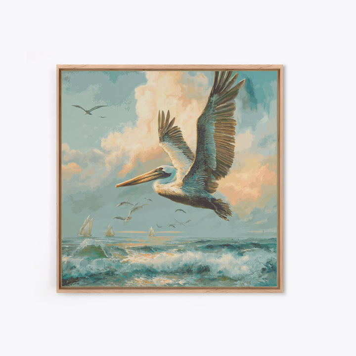 Pelican Diving Toward Fish Near Surface Canvas Print, Marine Life Art, Marine Life, Living Room Decor, Oil Painting, Marine, MLA-1x1-95