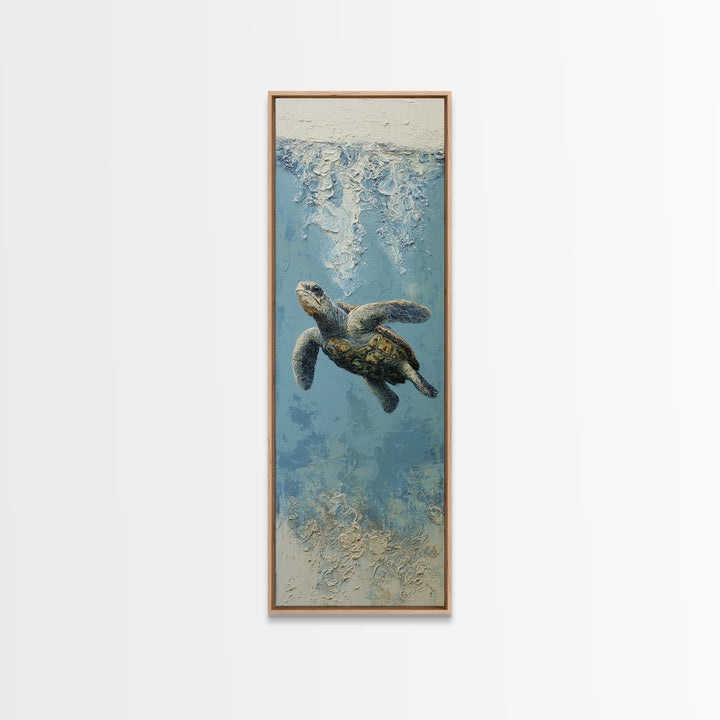 Bioluminescent Plankton Around Swimming Turtle Canvas Print, Marine Life Art, Fish Wall Art, Living Room Decor, Oil Painting, MLA-1x3-12