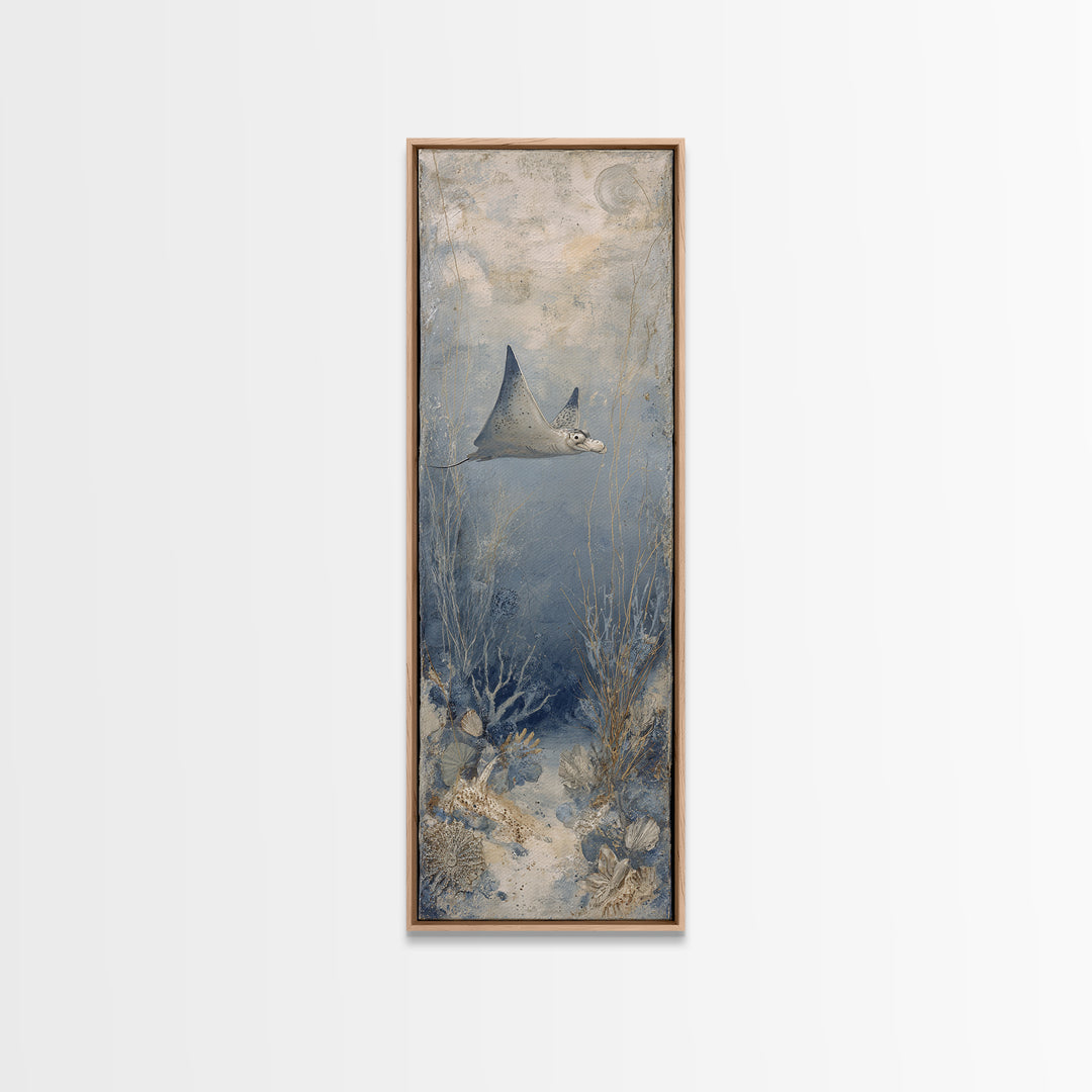 Manta Ray Flying Through Underwater Light Canvas Print, Marine Life Art, Beach House Decor, Living Room Decor, Fine Art, Marine, MLA-1x3-26