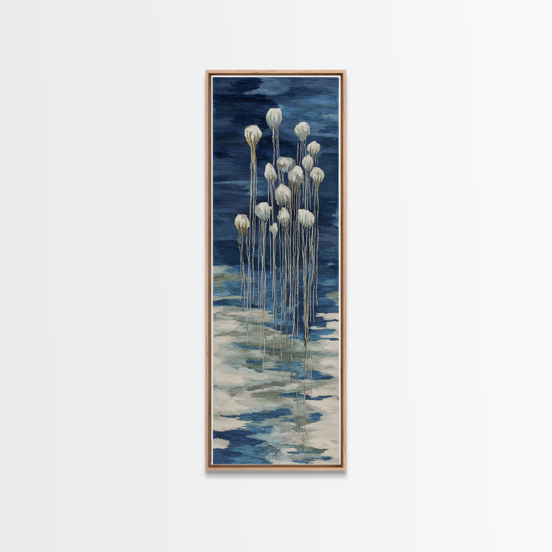 Jellyfish Floating in Luminous Dark Water Canvas Print, Marine Life Art, Fish Art, Living Room Decor, Fine Art, Marine, MLA-1x3-42
