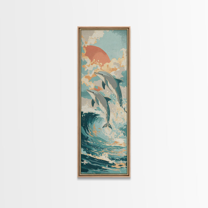 Dolphins Leaping Through Sunlit Waves Canvas Print, Marine Life Art, Wall Decor, Living Room Decor, Fine Art, Marine, MLA-1x3-43