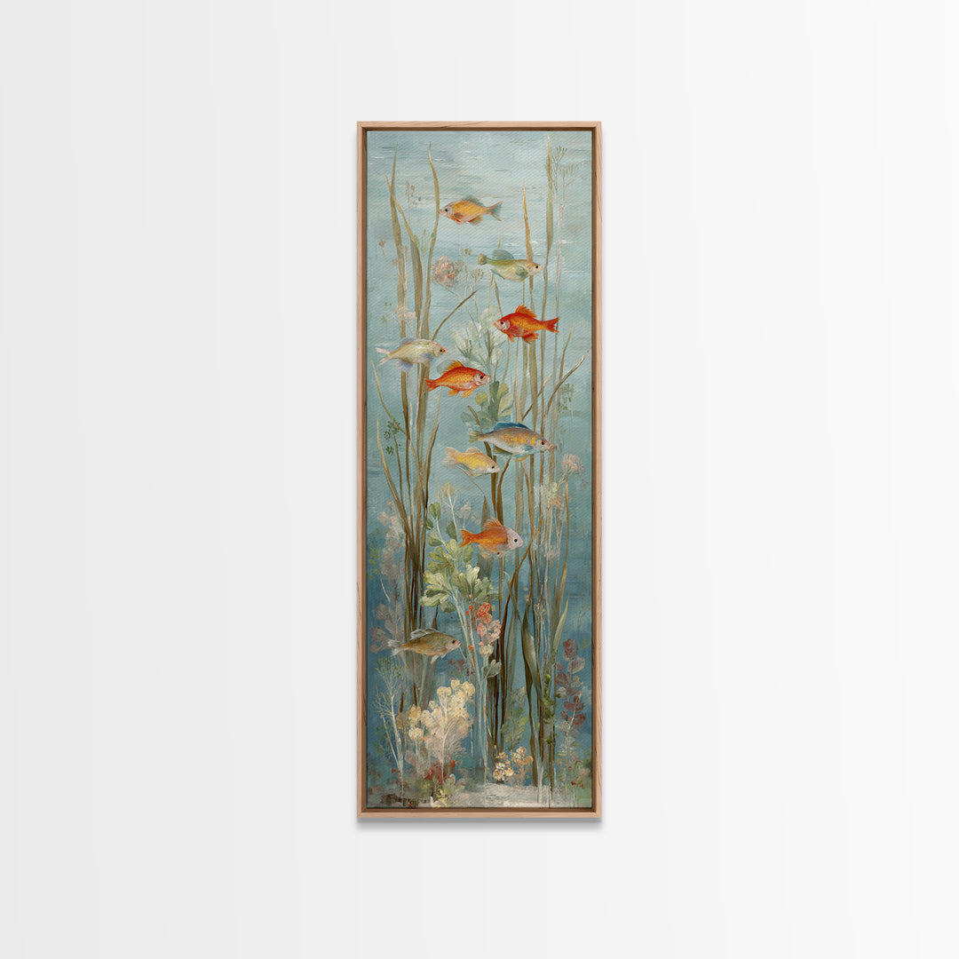 Coral Reef Panorama Framed Canvas Print, Marine Life Art, Pastel Wall Art, Living Room Decor, Oil Painting, Marine, MLA-1x3-69