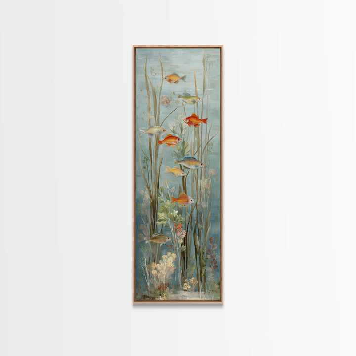 Coral Reef Panorama Framed Canvas Print, Marine Life Art, Pastel Wall Art, Living Room Decor, Oil Painting, Marine, MLA-1x3-69