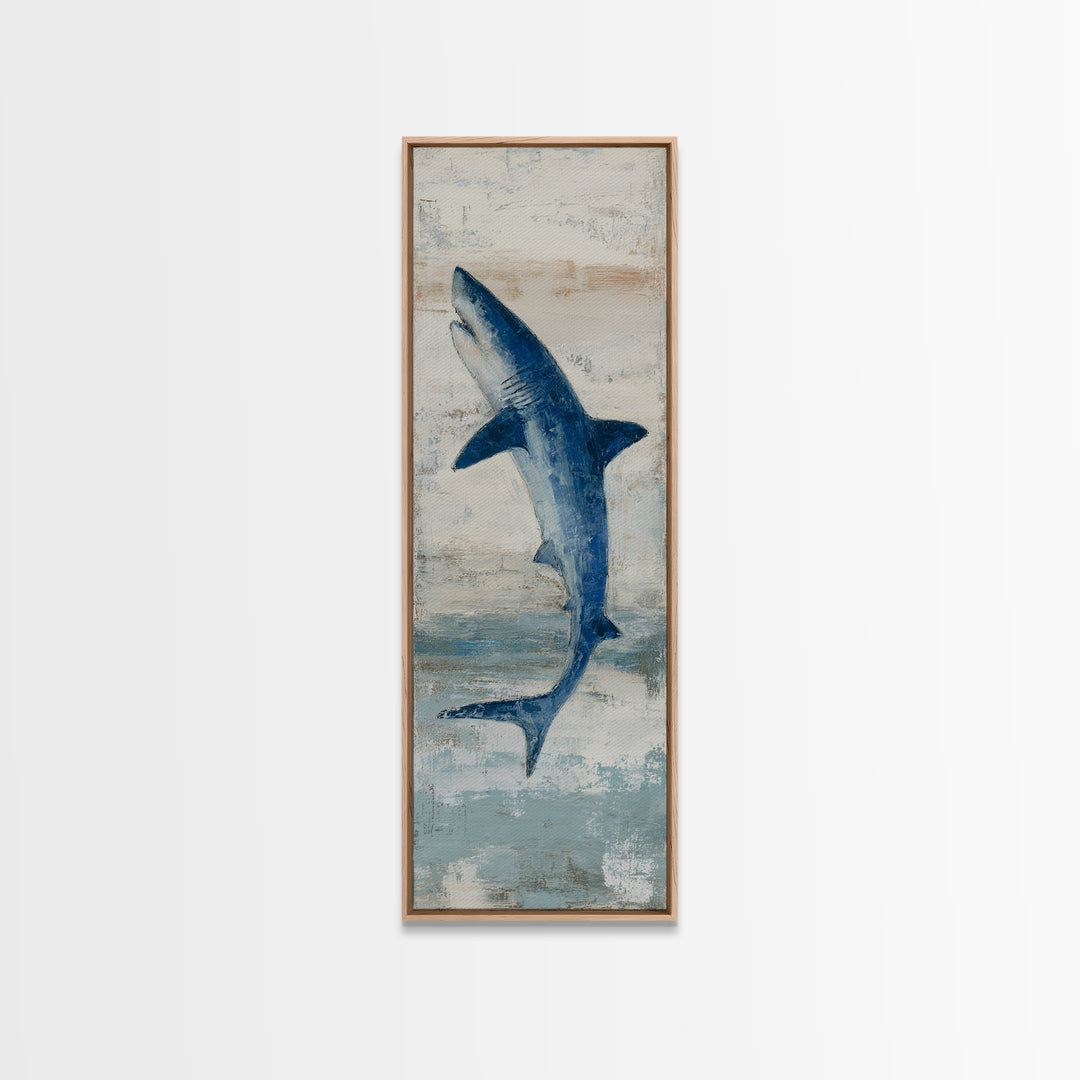 Shark Silhouette in Deep Blue Light Canvas Print, Marine Life Art, Art Print, Living Room Decor, Fine Art, Marine, Coastal Art, MLA-1x3-72