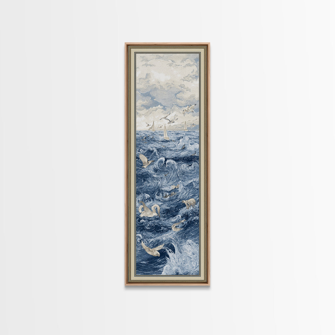 Squid in a Mysterious Midnight Sea Framed Canvas Print, Marine Life Art, Room Decor, Living Room Decor, Fine Art, Marine, MLA-1x3-79