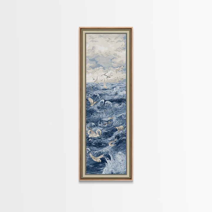 Squid in a Mysterious Midnight Sea Framed Canvas Print, Marine Life Art, Room Decor, Living Room Decor, Fine Art, Marine, MLA-1x3-79