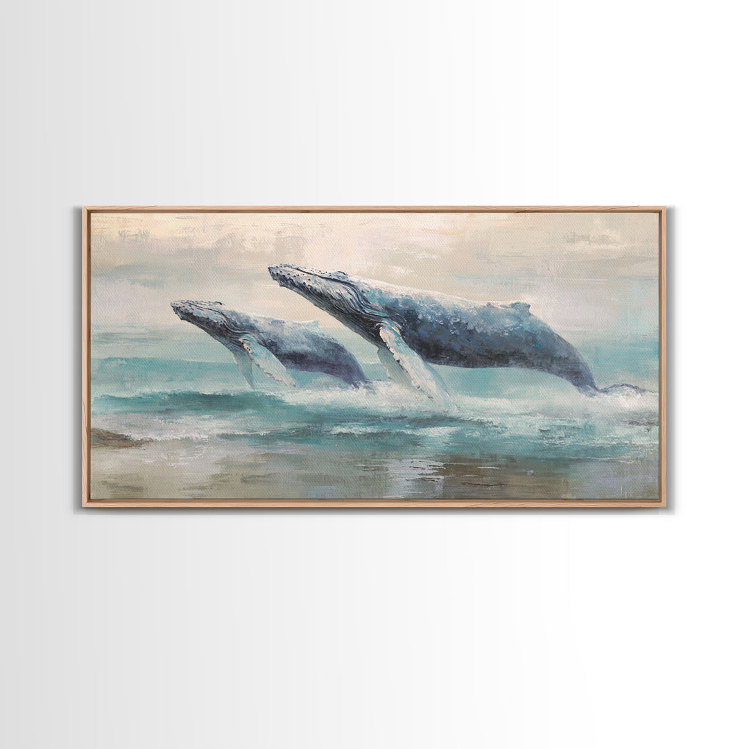 Humpback Whale and Calf Canvas Print, Marine Life Art, Gallery Decor, Living Room Decor, Fine Art, Marine, Minimalist Decor, MLA-2x1-62