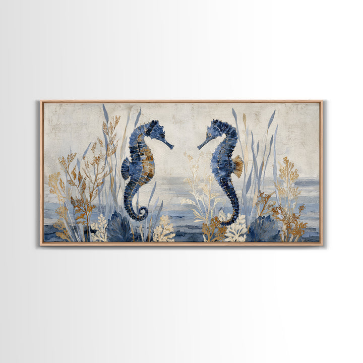 Seahorse Pair Among Sea Grass Canvas Print, Marine Life Art, Luxury Decor, Living Room Decor, Fine Art, Marine, Beach Decor, MLA-2x1-73