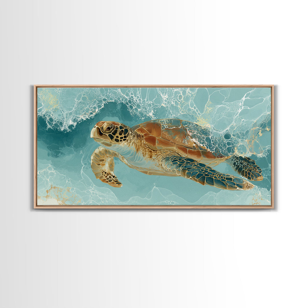 Sea Turtle Gliding Through Clear Blue Water Canvas Print, Marine Life Art, Minimalist Decor, Living Room Decor, Marine, MLA-2x1-93