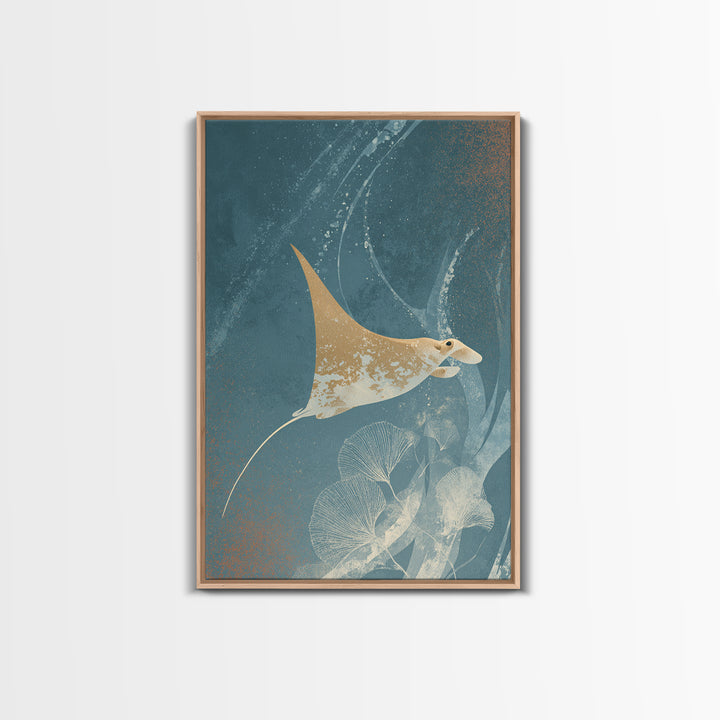 Manta Ray Flying Through Underwater Light Framed Canvas Print, Marine Life Art, Home Decor, Living Room Decor, Fine Art, Marine, MLA-2x3-46