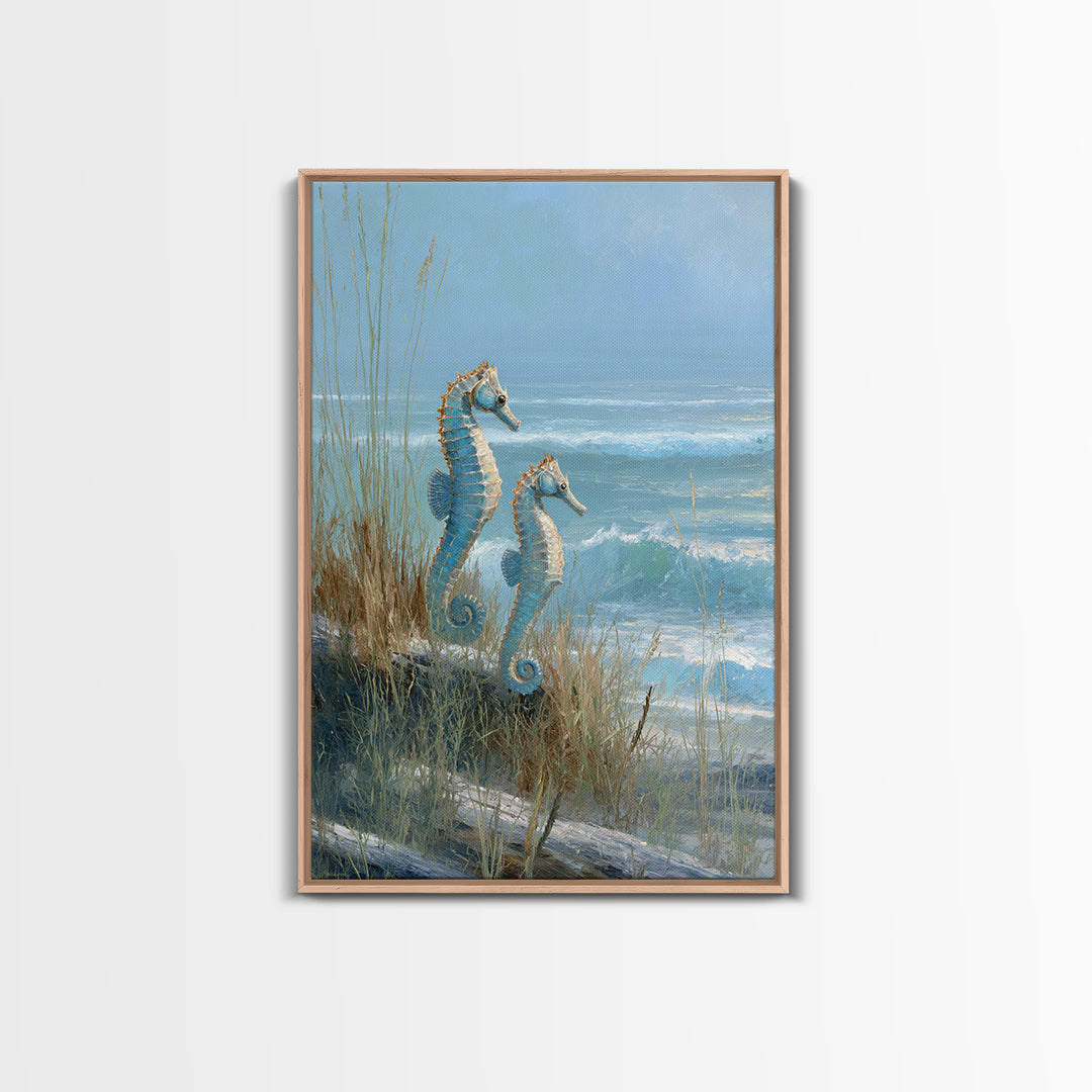 Seahorse Pair Among Sea Grass Framed Canvas Print, Marine Life Art, Contemporary Art, Living Room Decor, Fine Art, Marine, MLA-2x3-85