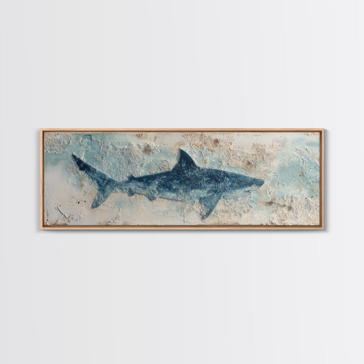 Shark Silhouette in Deep Blue Light Canvas Print, Marine Life Art, Fish Art, Living Room Decor, Abstract Art, Marine, MLA-3x1-100