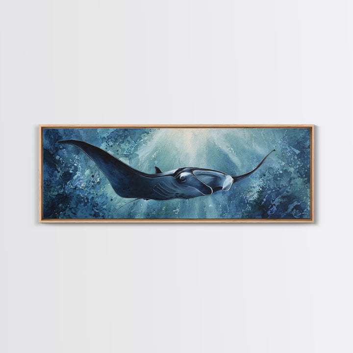 Whale Tail Rising from Misty Ocean Framed Canvas Print, Marine Life Art, Contemporary Art, Living Room Decor, Fine Art, Marine, MLA-3x1-18