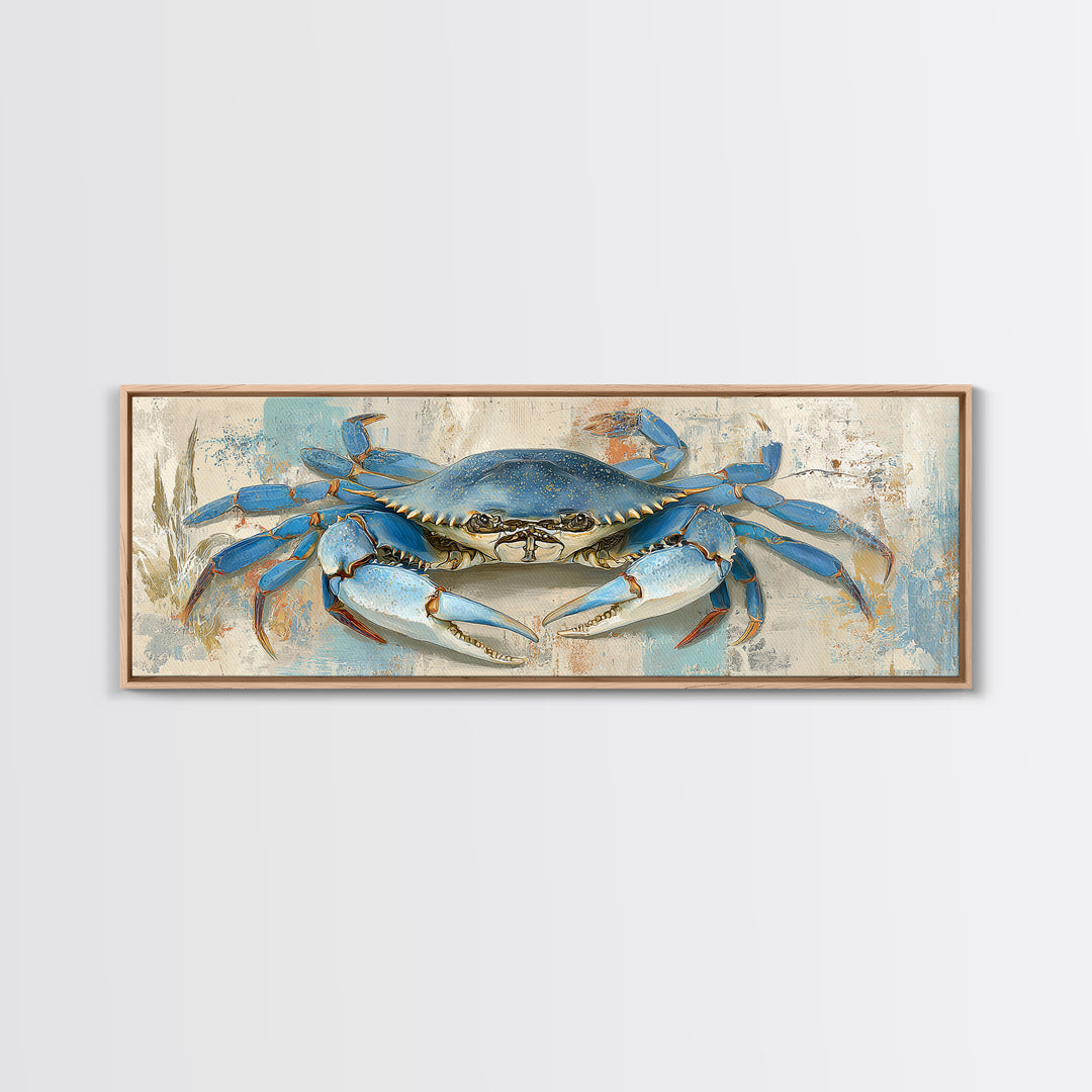 Blue Crab with Painterly Shell Texture Framed Canvas Print, Marine Life Art, Room Decor, Living Room Decor, Fine Art, Marine, MLA-3x1-2