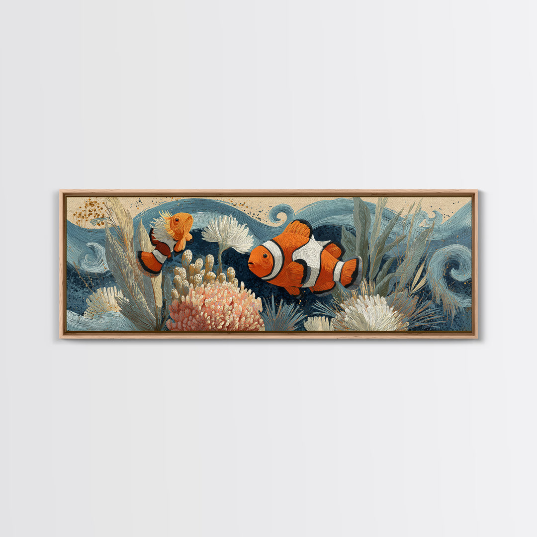 Clownfish Around Anemone Tentacles Canvas Print, Marine Life Art, Marine Life, Living Room Decor, Fine Art, Marine, Art Print, MLA-3x1-36