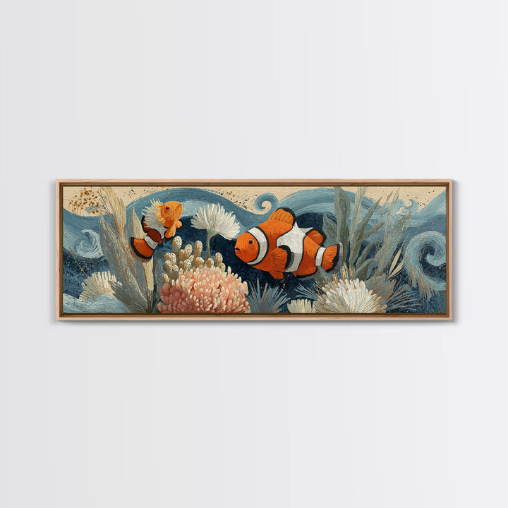 Clownfish Around Anemone Tentacles Canvas Print, Marine Life Art, Marine Life, Living Room Decor, Fine Art, Marine, Art Print, MLA-3x1-36