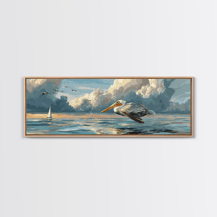 Pelican Diving Toward Fish Near Surface Canvas Print, Marine Life Art, Marine Life, Living Room Decor, Fine Art, Marine, MLA-3x1-39
