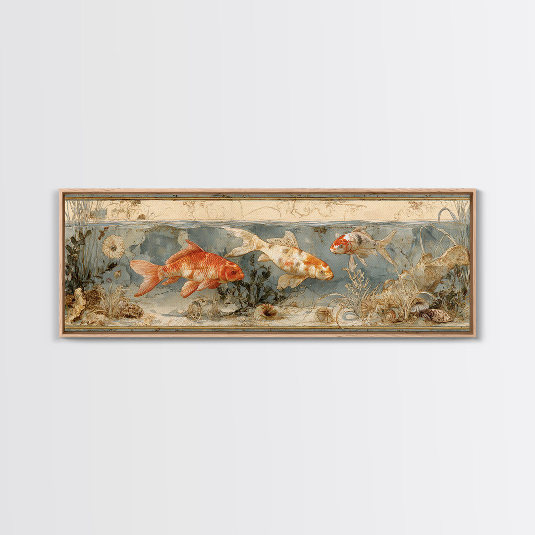 Koi Like Marine Fish Canvas Print, Marine Life Art, Coastal Home Decor, Living Room Decor, Fine Art, Marine, Neutral Decor, MLA-3x1-8