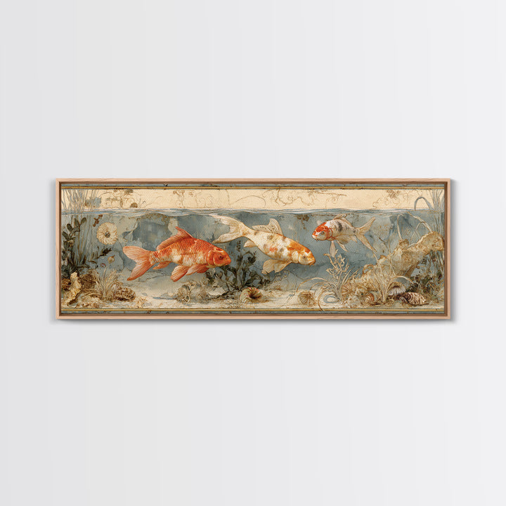 Koi Like Marine Fish Canvas Print, Marine Life Art, Coastal Home Decor, Living Room Decor, Fine Art, Marine, Neutral Decor, MLA-3x1-8