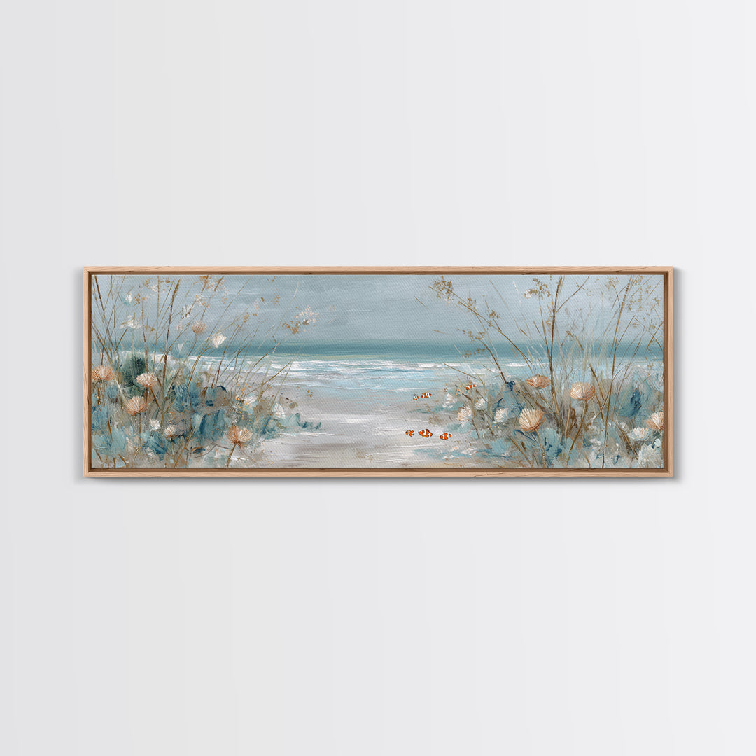 Clownfish Around Anemone Tentacles Framed Canvas Print, Marine Life Art, Contemporary Art, Living Room Decor, Fine Art, Marine, MLA-3x1-84