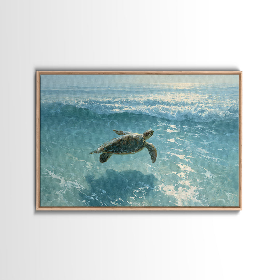 Sea Turtle Gliding Through Clear Blue Water Canvas Print, Marine Life Art, Surf Poster, Living Room Decor, Fine Art, Marine, MLA-3x2-29