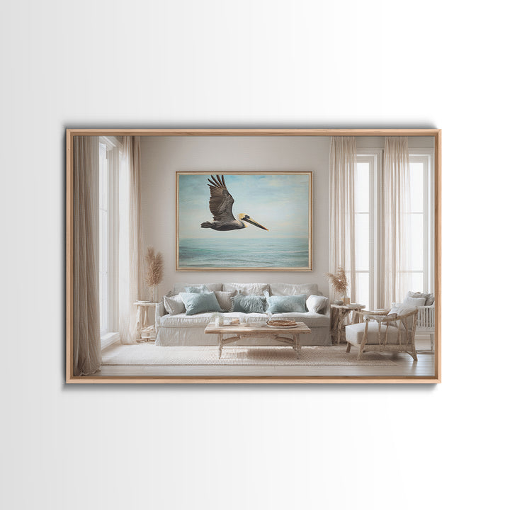 Pelican Diving Toward Fish Near Surface Canvas Print, Marine Life Art, Statement Artwork, Living Room Decor, Fine Art, Marine, MLA-3x2-3