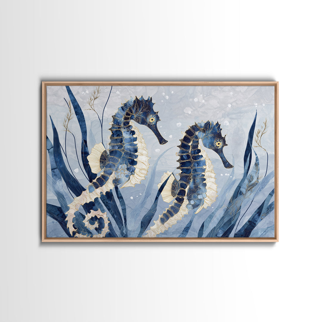 Seahorse Pair Among Sea Grass Canvas Print, Marine Life Art, Coastal Decor, Living Room Decor, Fine Art, Marine, Fish Art, MLA-3x2-33