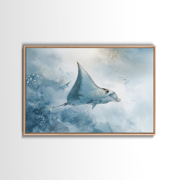 Manta Ray Flying Through Underwater Light Canvas Print, Marine Life Art, Nautical Decor, Living Room Decor, Fine Art, Marine, MLA-3x2-42