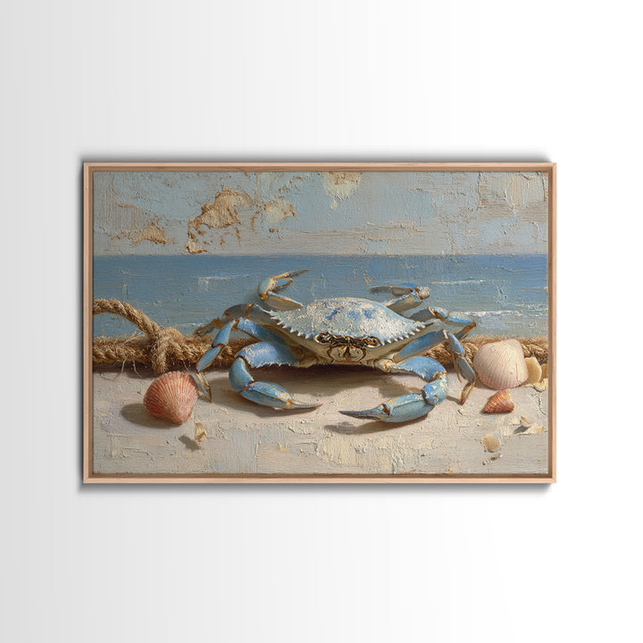Blue Crab with Painterly Shell Texture Canvas Print, Marine Life Art, Printable Wall Art, Living Room Decor, Fine Art, Marine, MLA-3x2-62