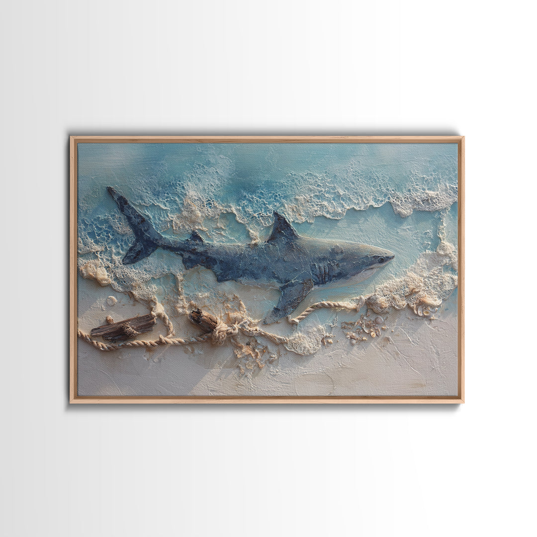 Shark Silhouette in Deep Blue Light Canvas Print, Marine Life Art, Fish Art, Living Room Decor, Marine, Modern Art Print, MLA-3x2-88