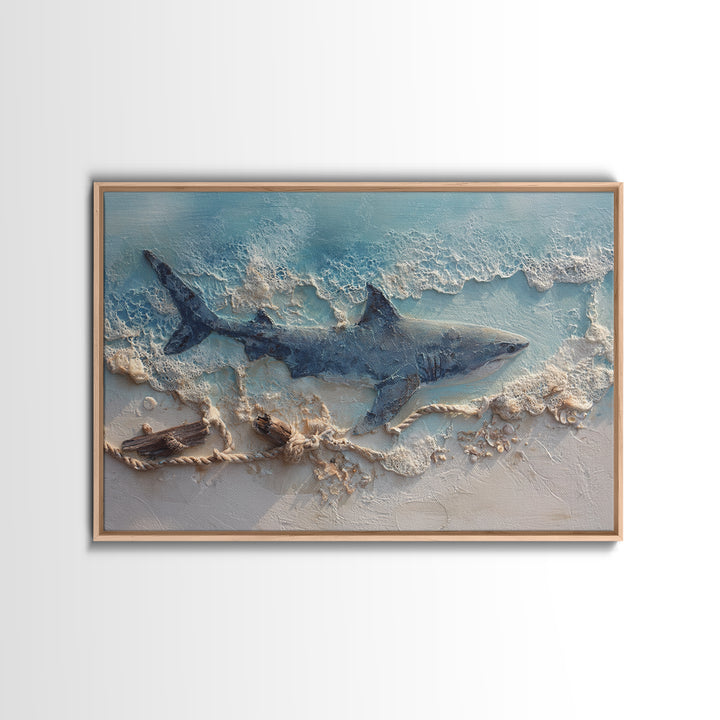 Shark Silhouette in Deep Blue Light Canvas Print, Marine Life Art, Fish Art, Living Room Decor, Marine, Modern Art Print, MLA-3x2-88