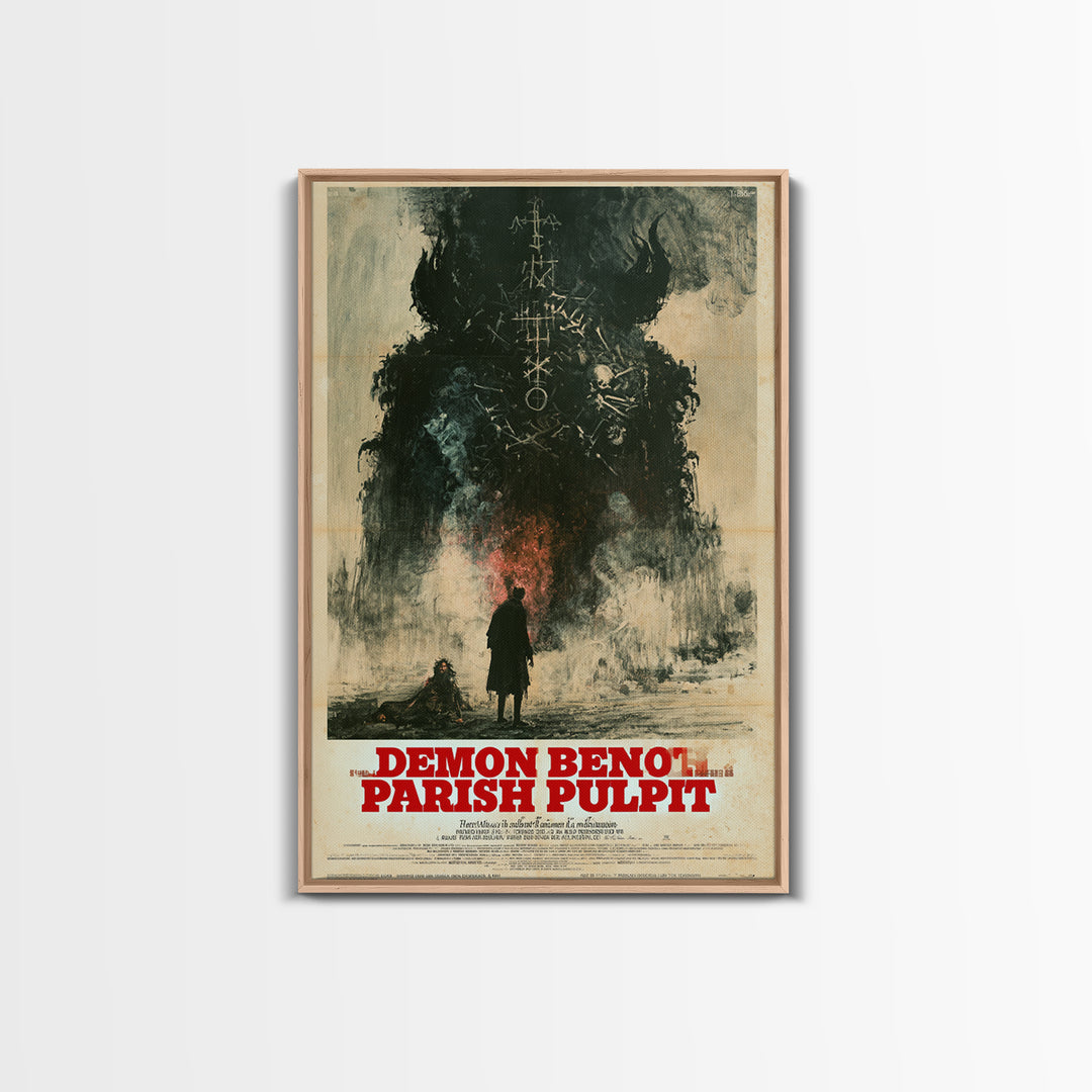 The Demon Beneath The Parish Pulpit, German Horror Film Poster, Retro Gothic Cinema Art, Vintage Halloween Wall Art, Framed Canvas Print