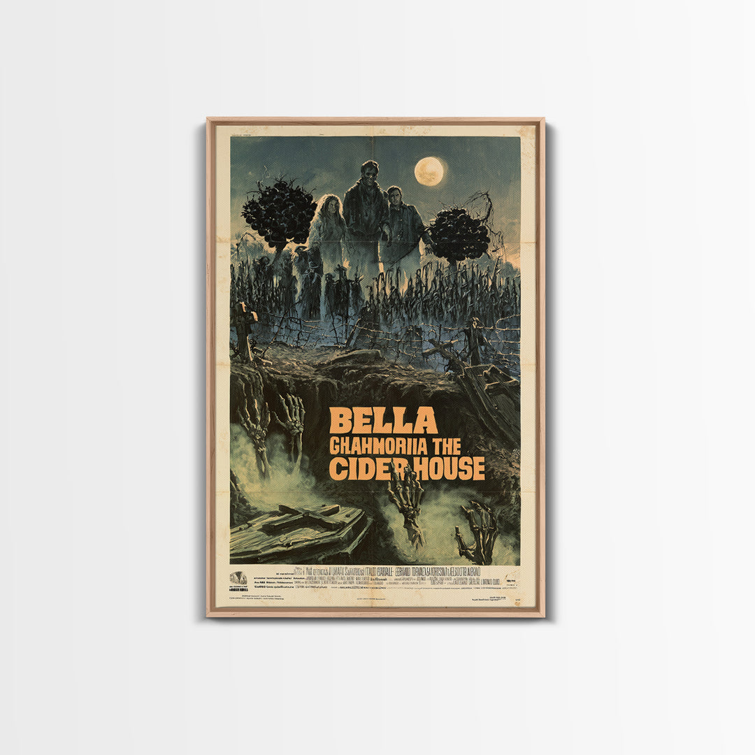Three Graves Under The Cider House, Italian Horror Film Poster, Retro Gothic Cinema Art, Vintage Halloween Wall Art, Framed Canvas Print