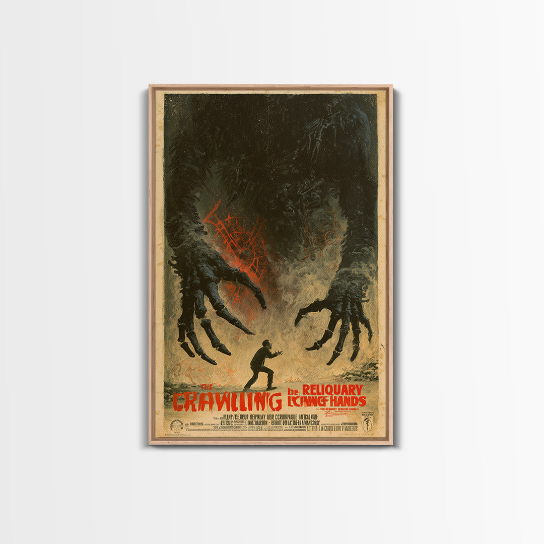 The Reliquary Of Crawling Hands, French Horror Film Poster, Retro Gothic Cinema Art, Vintage Halloween Wall Art, Framed Canvas Print