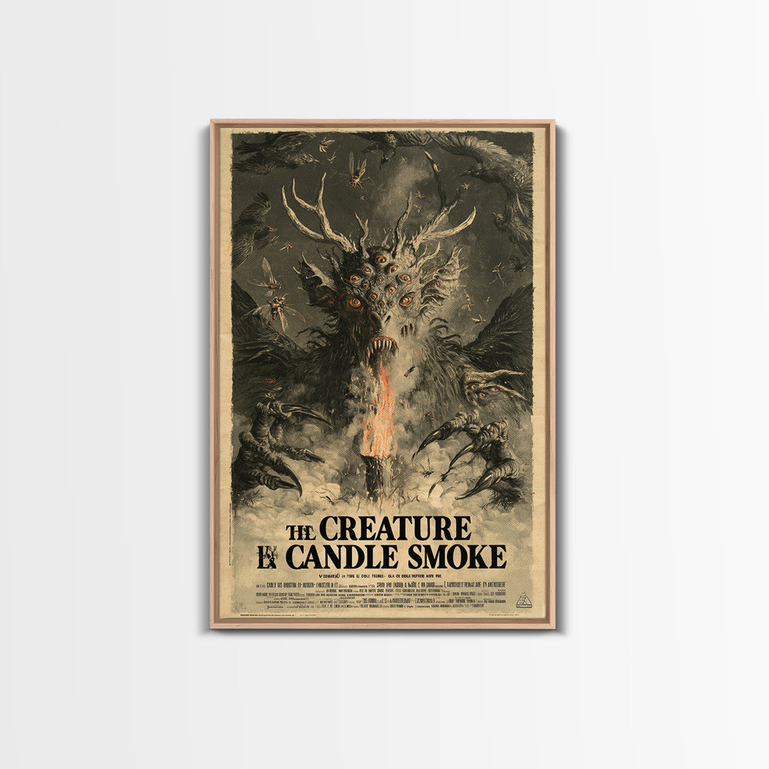 The Creature In The Candle Smoke, French Horror Film Poster, Retro Gothic Cinema Art, Vintage Halloween Wall Art, Framed Canvas Print