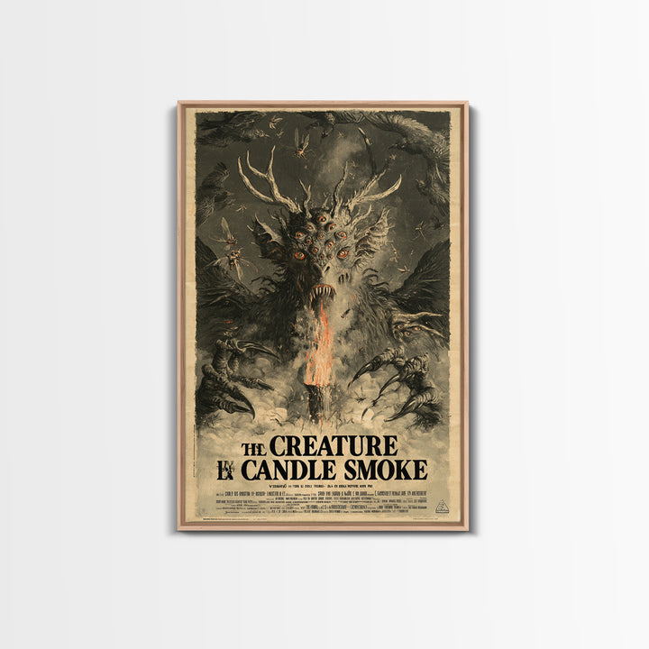 The Creature In The Candle Smoke, French Horror Film Poster, Retro Gothic Cinema Art, Vintage Halloween Wall Art, Framed Canvas Print