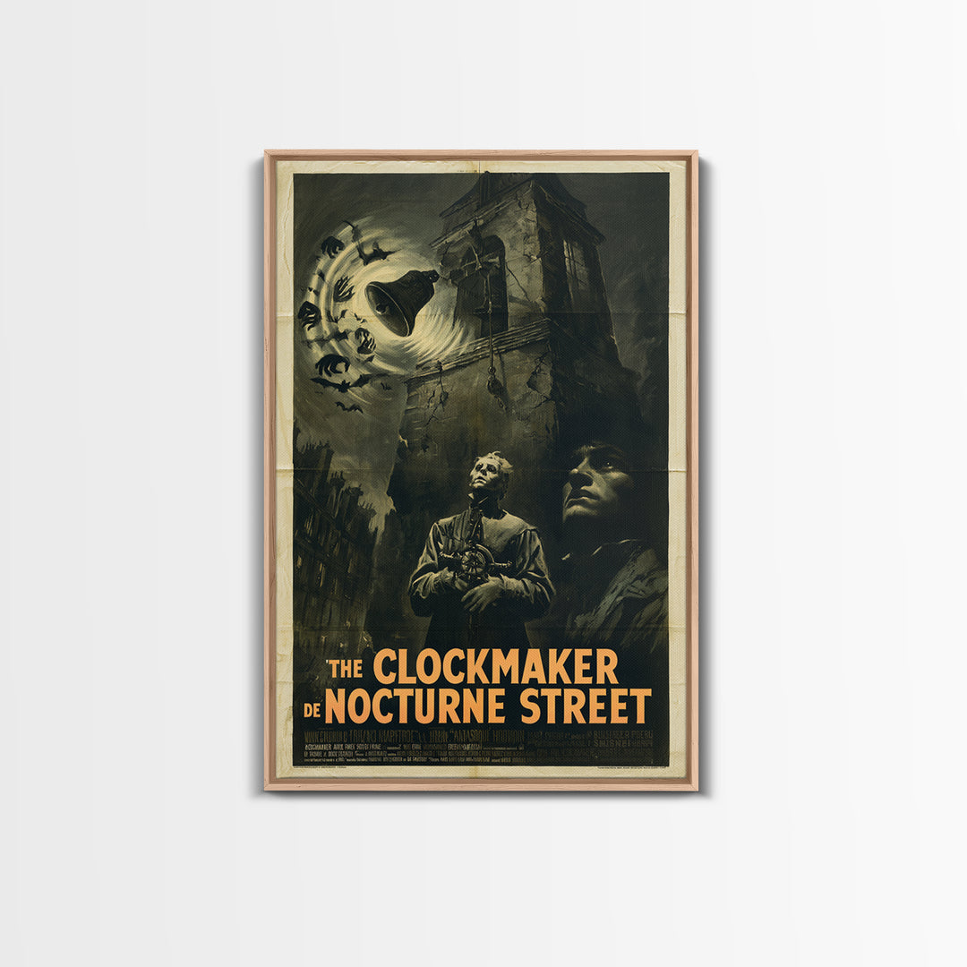 The Clockmaker Of Nocturne Street, French Horror Film Poster, Retro Gothic Cinema Art, Vintage Halloween Wall Art, Framed Canvas Print