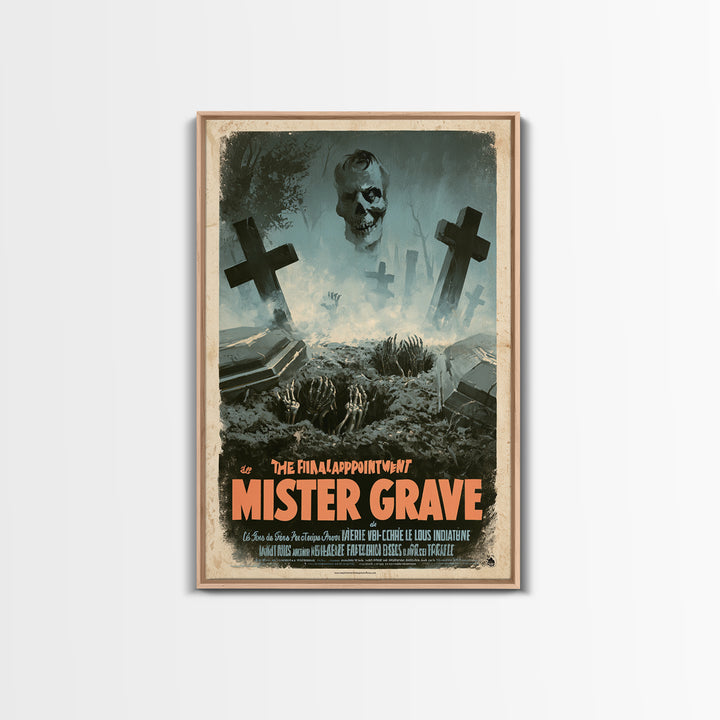 The Final Appointment Of Mister Grave, French Horror Film Poster, Retro Gothic Cinema Art, Vintage Halloween Wall Art, Framed Canvas Print