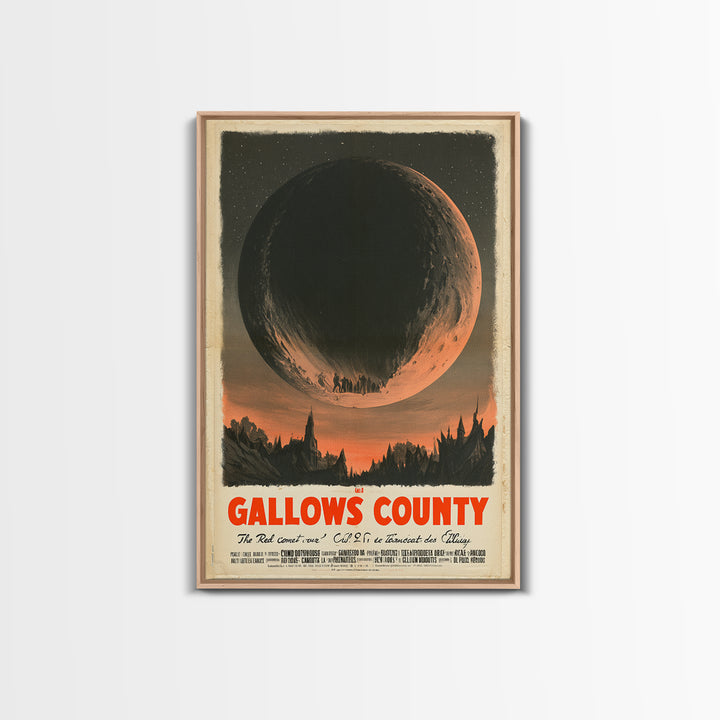 The Red Comet Over Gallows County, French Horror Film Poster, Retro Gothic Cinema Art, Vintage Halloween Wall Art, Framed Canvas Print