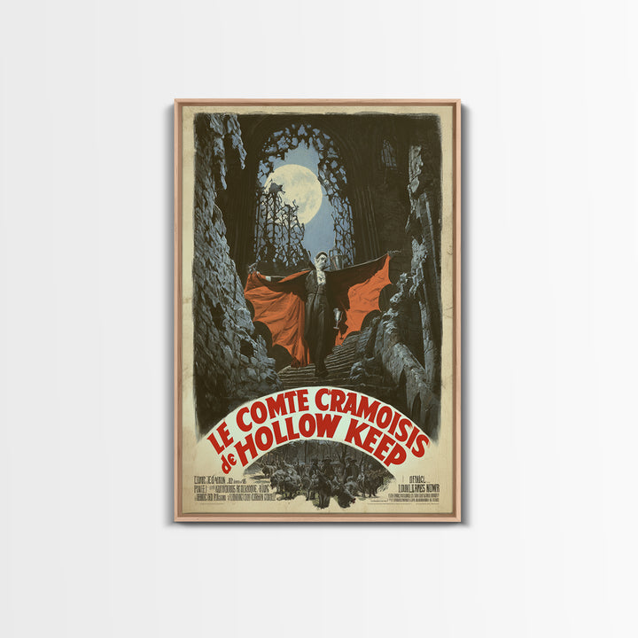 The Crimson Count Of Hollow Keep, French Horror Film Poster, Retro Gothic Cinema Art, Vintage Halloween Wall Art, Framed Canvas Print