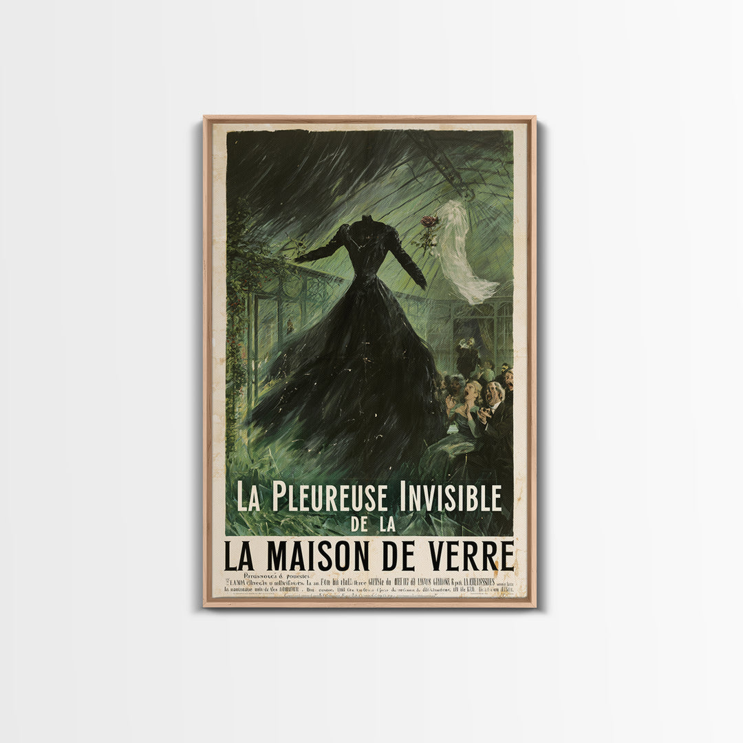 The Invisible Mourner Of Glass House, French Horror Film Poster, Retro Gothic Cinema Art, Vintage Halloween Wall Art, Framed Canvas Print