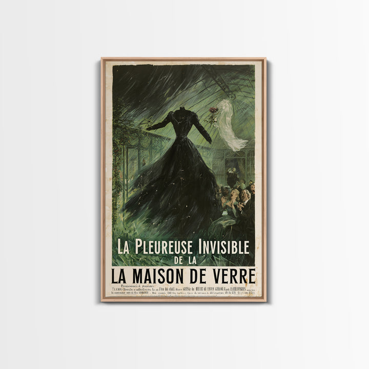 The Invisible Mourner Of Glass House, French Horror Film Poster, Retro Gothic Cinema Art, Vintage Halloween Wall Art, Framed Canvas Print