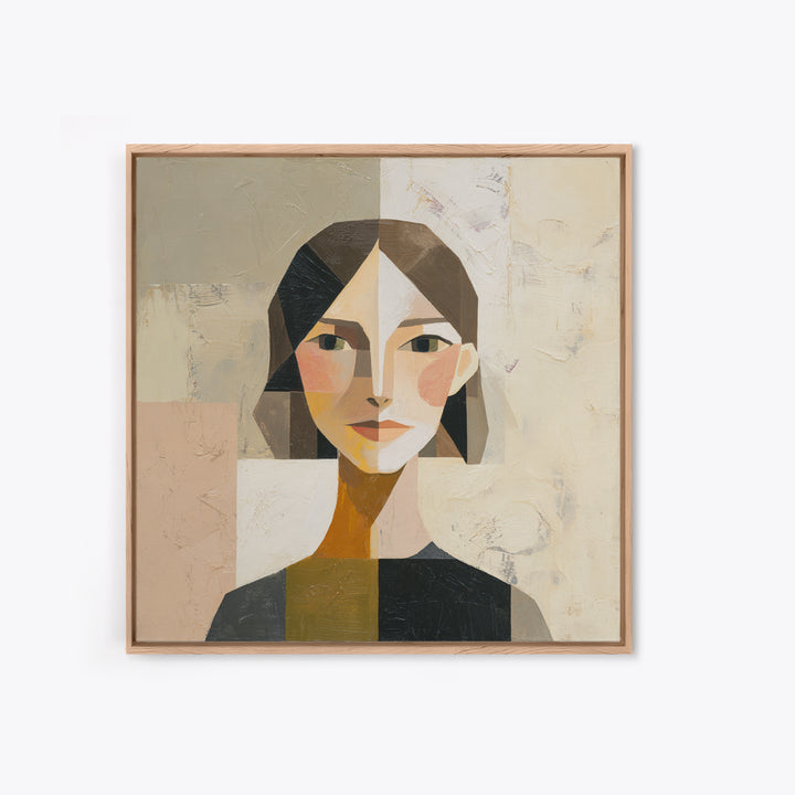 Mod Female Portrait Canvas Print, Midcentury Modern Art, Minimalist Wall Art, Living Room Decor, Fine Art, Retro, MMA-1x1-55