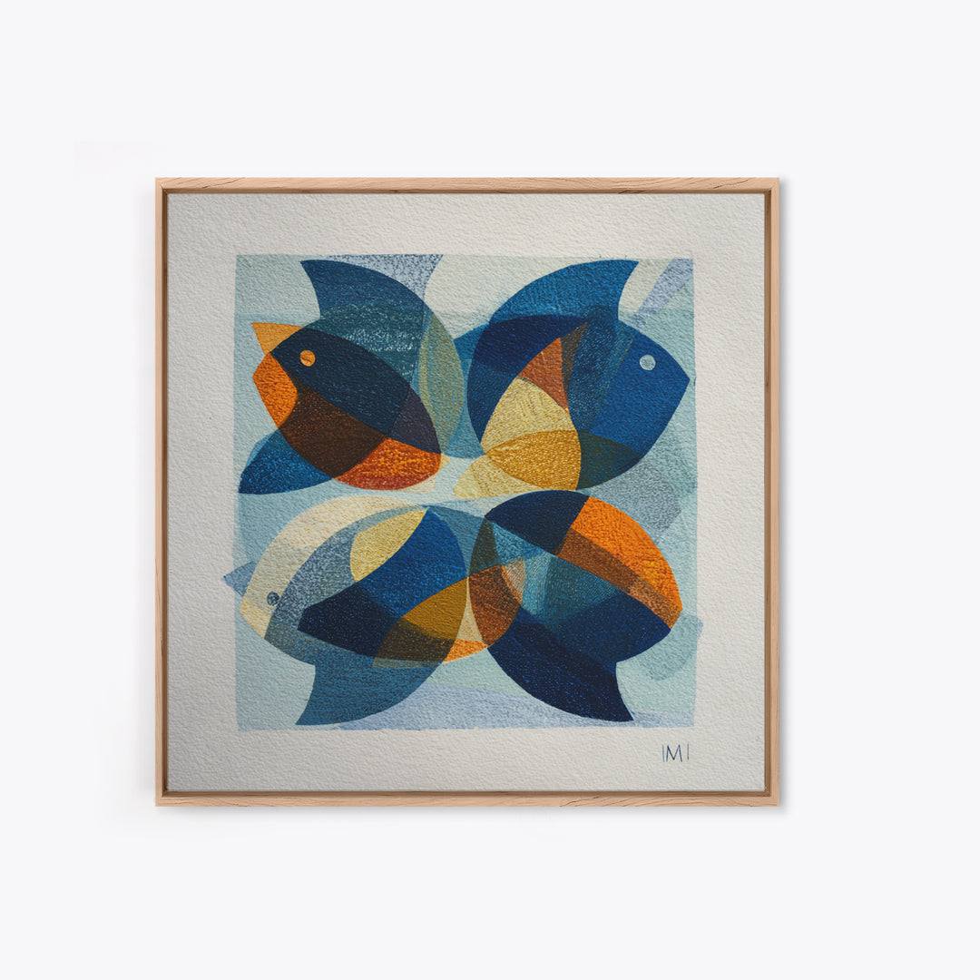 Abstract Fish Shapes Framed Canvas Print, Midcentury Modern Art, Retro Wall Art, Living Room Decor, Fine Art, Retro, MMA-1x1-66