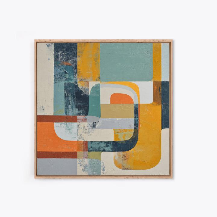 Boomerang Shapes in Mustard Teal and Coral Canvas Print, Midcentury Modern Art, Home Decor, Living Room Decor, Retro, MMA-1x1-73
