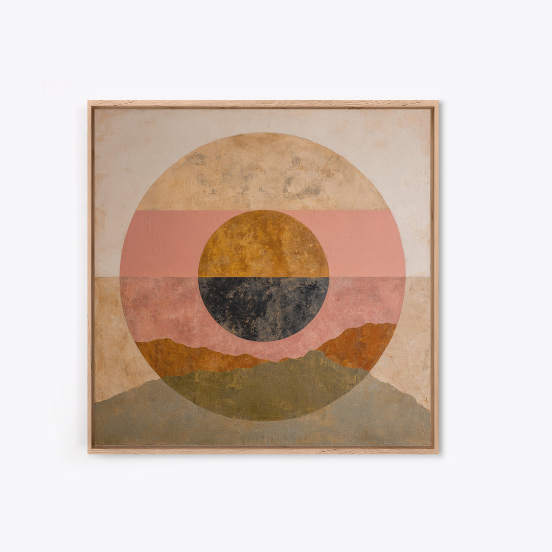 Large Sun and Hill Shapes Canvas Print, Midcentury Modern Art, Poster, Living Room Decor, Retro, Art Deco, Original Art, MMA-1x1-77