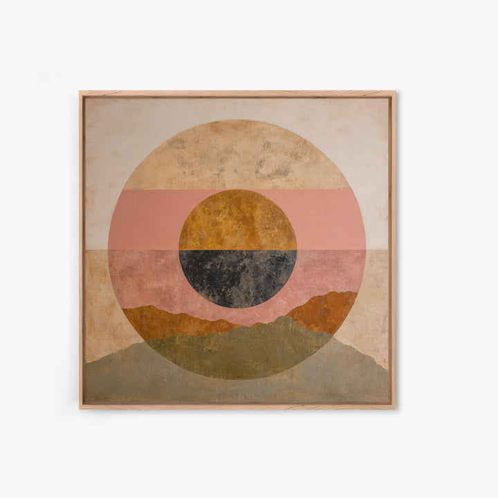 Large Sun and Hill Shapes Canvas Print, Midcentury Modern Art, Poster, Living Room Decor, Retro, Art Deco, Original Art, MMA-1x1-77