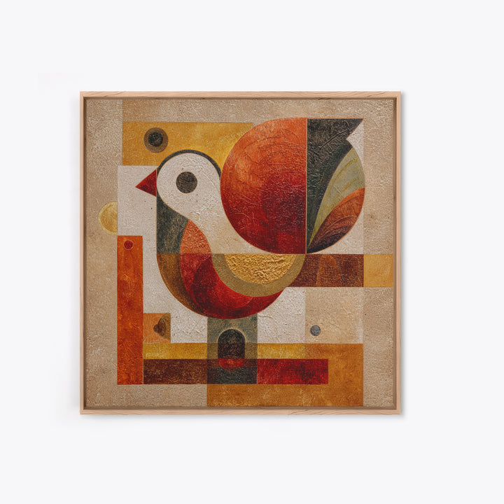 Bird Motif with Playful Geometric Feathers Canvas Print, Midcentury Modern Art, Retro Wall Art, Living Room Decor, Retro, MMA-1x1-84