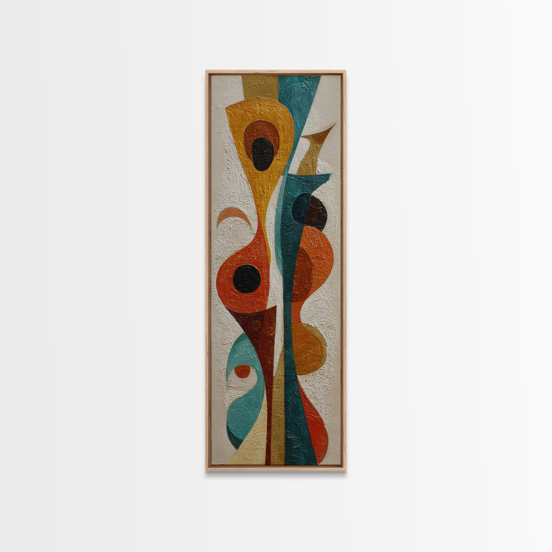 Boomerang Shapes in Mustard Teal and Coral Canvas Print, Midcentury Modern Art, Minimalist Decor, Living Room Decor, Retro, MMA-1x3-13